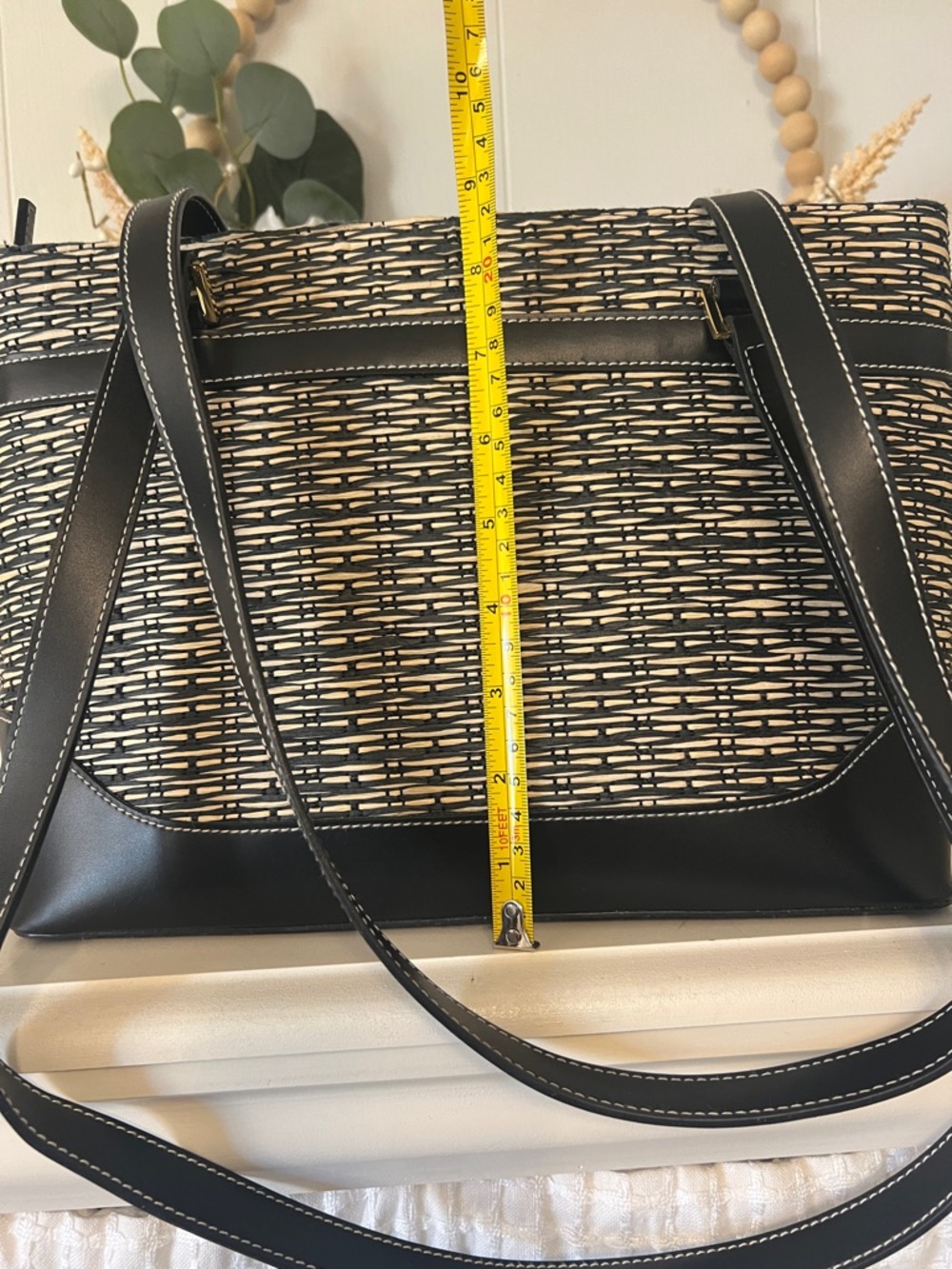 Etienne Aigner Black & Cream Woven Tote with Gold Hardware - Picture 6 of 11